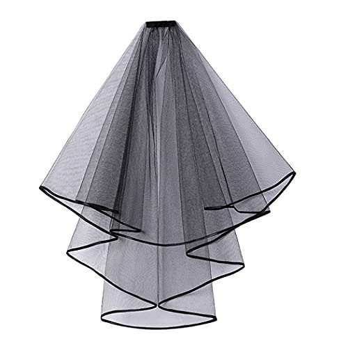 umbresen Bridal Veil Wedding Veils Women's Black Tulle Short Veils Ribbon Edge With Comb for Brides Bachelorette Hen Party Halloween Costume Decorations(Black)