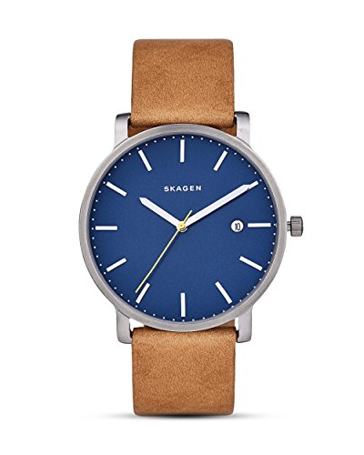 Skagen Men's Hagen Quartz Analog Stainless Steel and Leather Watch, Color: Tan/Blue (Model: SKW6279)