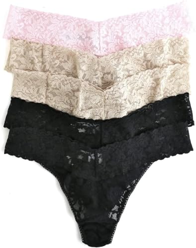 hanky panky Women's Original Rise Signature Lace Thongs - 5 Pack, 4811FP, Black/Chai/Bliss, O/S