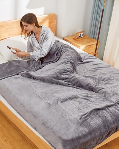 Heated Blanket Electric Blanket Full Size, 72' x 84' Heating Blanket with 6 Heating Levels & 1-10 Hours Auto Off, Soft Cozy Flannel Electric Heated Blanket with Fast Heating for Full Body, Silver Gray