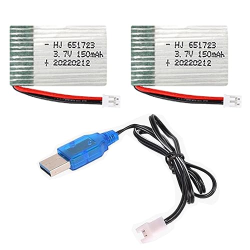 2 Pcs 3.7V 150mAh 20C PH2.0 Plug Rechargeable Lipo Battery with USB Charger for JJRC H36 E010 E011 E013 GoolRC T36 NIHUI NH010 F36 RC Drone Quadcopter Spare Parts