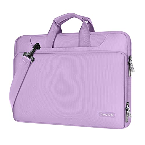 MOSISO 360 Protective Laptop Shoulder Bag Compatible with MacBook Air/Pro, 13-13.3 inch Notebook, Compatible with MacBook Pro 14 inch M3 M2 M1 2023-2021,Matching Color Sleeve with Belt, Light Purple