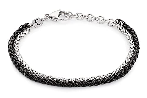 Galis Mens Bracelet - Stainless Steel Bracelet for Men, Silver Plated Non Tarnish Rope Chain Bracelet, Stylish Birthday Bracelets For Boys and Men, Silver & Black Bracelet For Men 7' + 2 ext