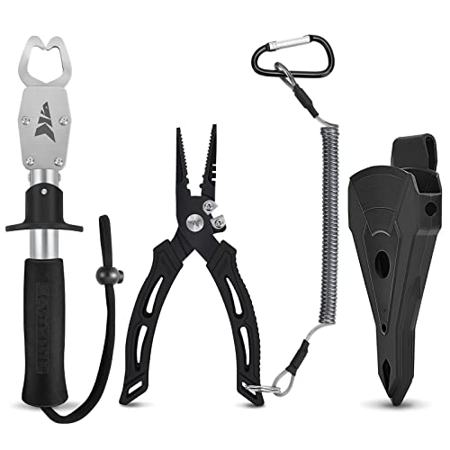 KastKing Fishing Pliers with Fish Lip Gripper, 6' Fishing Straight Nose Pliers, 9' Fishing Lip Gripper, Black