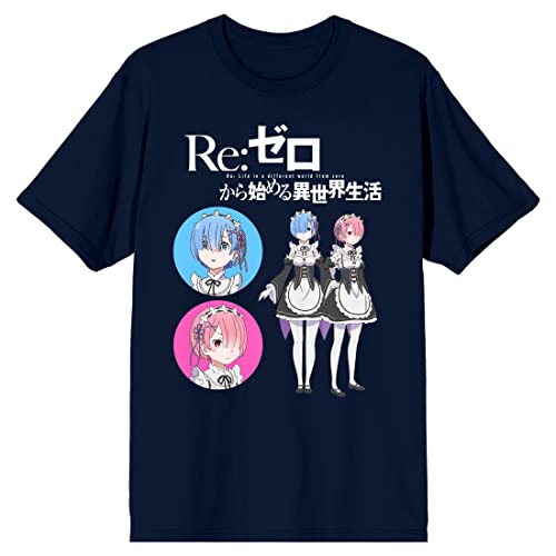 Re Zero Rem and Ram Men's Navy T-Shirt-Large