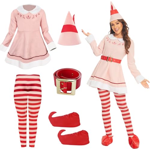 KDFJIEelf Elf Costume for Women, Women Elf Movie Deluxe Jovi the Elf Dress Adult, Christmas Elf Costume (M)