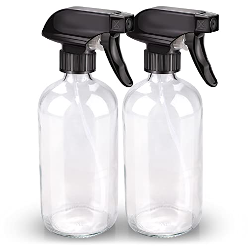 Bontip Glass Spray Bottle, Glass Spray Bottle Set & Accessories for Non-toxic Window Cleaners Aromatherapy Facial Hydration Watering Flowers Hair Care (2 Pack/16oz) (Transparent)