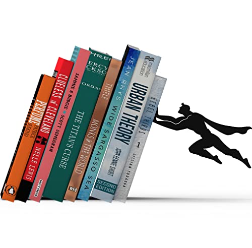 Artori Design Book Ends to Hold Books Heavy Duty - Hidden Metal Bookends for Shelves Desk or countertop - Bookend Book Holder for Home Decorative - Gift for Book Lovers and Home Décor (Book&Hero)