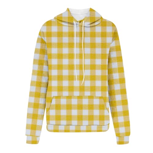 BLUBUKLKUN online shopping Plaid Hoodies for Women Y2K Trendy Fall 2023 Casual Hooded Jacket Plaid Print Hooded Drawstring Pocket (Yellow-2, XXL)