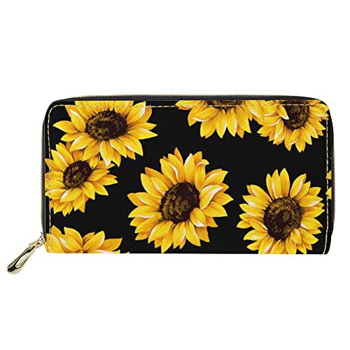 Mumeson Vintage Sunflower Print Women Travel Long Wallet PU Leather Clutch Purse Card Holder Phone Case Zipper Around