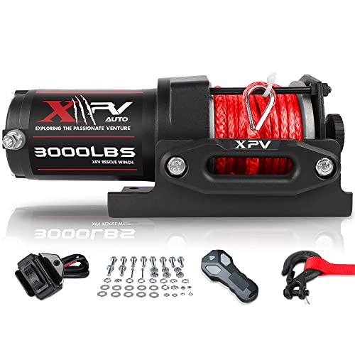 XPV AUTO 3000 lb 12V DC Electric Winch, Off Road Waterproof Winch for UTV ATV Boat with Both Wireless Handheld Remote and Corded Control Recovery Winch Synthetic Rope