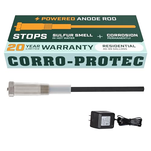 Corro-Protec Powered Anode Rod for Water Heater, 20-Year Warranty, Eliminates Rotten Egg/Sulfur Smell within 24 hours, Stops Corrosion and Reduces Limescale, Electrical Anode Rod Made of Titanium