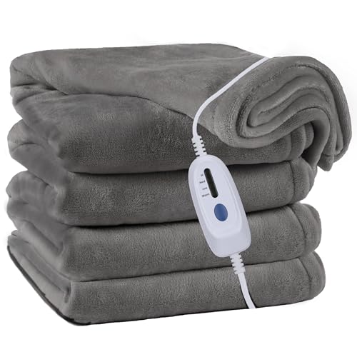 Electric Blanket Heated 72'x84' Full Size Oversized Flannel Heated Blanket, ETL Certification Fast Heating with 4 Heating Levels &10 Hours Auto Off, Machine Washable-Grey