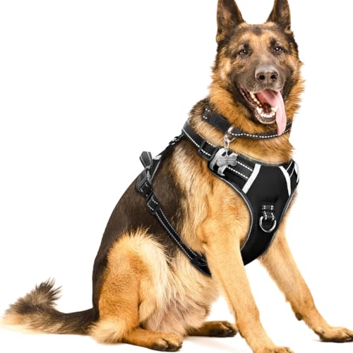 WINSEE Dog/Pet Harnesses No Pull with Dog Collar, Adjustable Reflective Oxford Outdoor Vest, Front/Back Leash Clips for Small, Medium, Large, Extra Large Dogs, Easy Control Handle for Walking