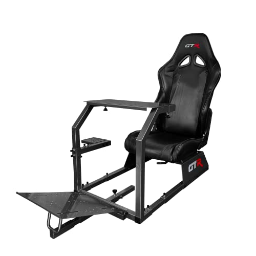 GTR Simulator GTA Model Majestic Black Frame with Adjustable Black Leatherette Racing Seat Racing Driving Gaming Simulator Cockpit Chair