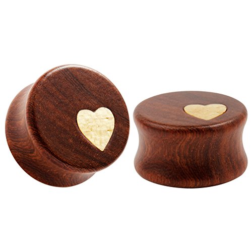 KUBOOZ Nature Red Sandalwood Wooden Ear Plugs Concise Style Heart Design Ear Pierced 8mm