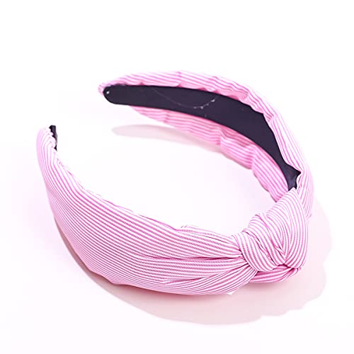 CULHEITE Top Knot Headband for Girls Women Seersucker Striped Knotted Pink Hairband Padded Thick Wide Hair Hoop Summer Spring Fashion Holiday Hair Accessory