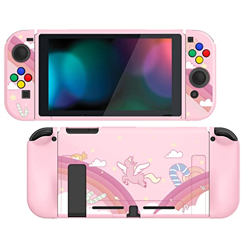 PlayVital Candy Rainbow Unicorn Protective Case for Nintendo Switch, Soft TPU Slim Case Cover for Nintendo Switch Joycon Console with Colorful ABXY Direction Button Caps