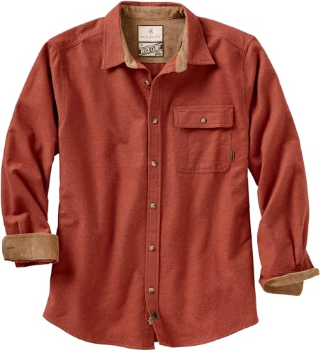 Legendary Whitetails Men's Buck Camp Flannel Shirt, Long Sleeve Heather Button Down for Men Casual Shirt with Corduroy Cuffs Fall & Winter Clothing, Barnwood Heather, Large