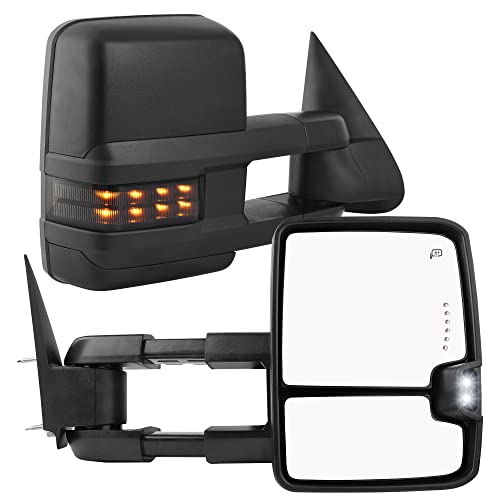 YITAMOTOR Towing Mirrors Compatible with Chevy Silverado Tahoe Suburban Avalanche GMC Sierra Yukon Cadillac Escalade 2003-2006 Power Heated LED Signal Lamp Clearance Light Black Pair Mirrors