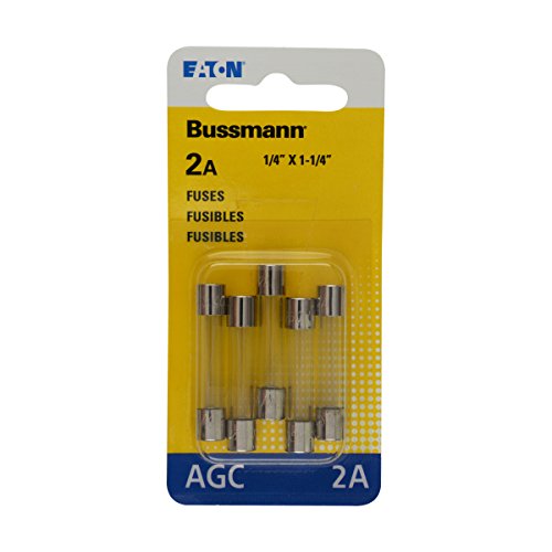 Bussmann BP/AGC-2 2 Amp Fast Acting Glass Tube Fuse, 250V UL Listed Carded, 5-Pack