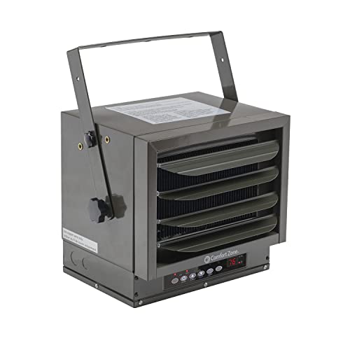 Comfort Zone CZ230ER 7,500-Watt, 240v Hard-Wired Fan-Forced Ceiling Mount Garage Workshop Space Heater, Remote, Overheat Protection, Thermal Cut-Out Switch, Digital Thermostat, & 12-Hour Timer, Grey