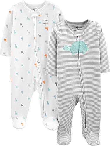 Simple Joys by Carter's Unisex Babies' Cotton Footed Sleep and Play, Pack of 2, Grey Turtle/White Llama, 0-3 Months