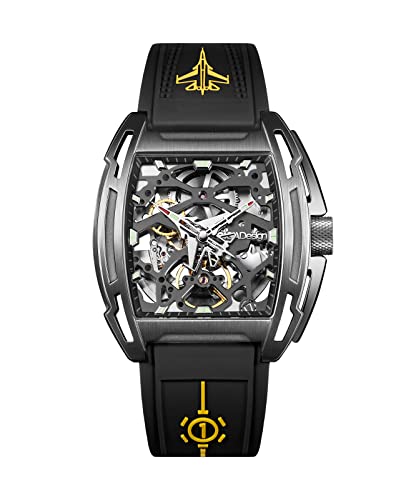 CIGA Design Z Series - Aircraft Carrier Version Automatic Mechanical Watch, Aircraft Shape Pointer Titanium Case Skeleton Tonneau Sapphire Crystal Wrist Watch with Aircraft Carrier Runway Strap