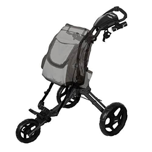 Rovic RV1D 3-Wheel Disc Golf Push Cart | Fits All Disc Golf Backpacks (Charcoal/Black)