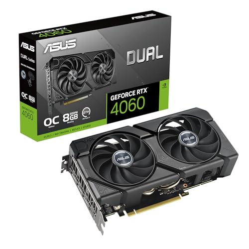 ASUS Dual GeForce RTX 4060 EVO OC Edition 8GB GDDR6 (PCIe 4.0, 8GB GDDR6, DLSS 3, HDMI 2.1a, DisplayPort 1.4a, Axial-tech Fan Design, 0dB Technology, Dual BIOS, Auto-Extreme Technology, and More)