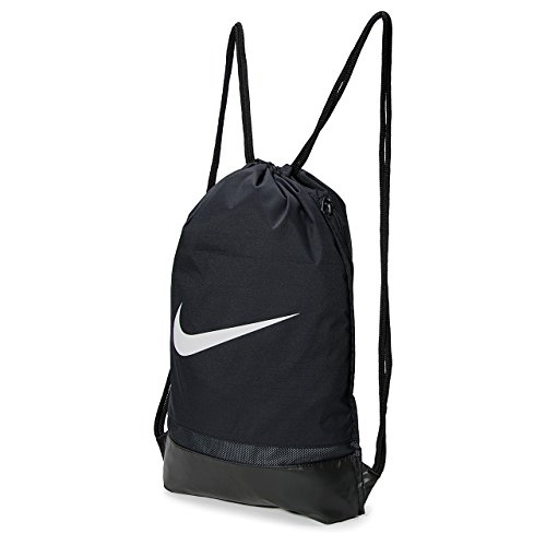Nike Brasilia Training Gymsack, Drawstring Backpack with Zippered Sides, Water-Resistant Bag, Black/Black/White