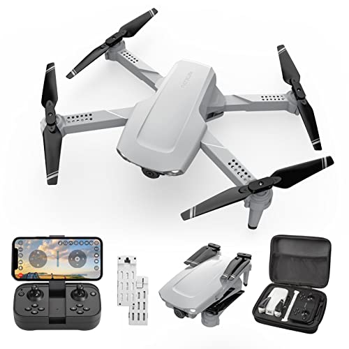 Drone with Camera for Adults, Patikuin S300 HD 1080P FPV Drones for Adults Kids, Foldable RC Quadcopter Drone for Beginners with 5GHz FPV Transmission, TF Card Slot, Gesture Control, Gravity Sensor, Altitude Hold, 3D Flip, Trajectory Flight, 2 Batteries for 24 Mins Flight Time (Grey)