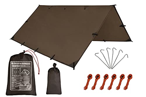 Camping Tent Tarp,Hammock Rain Fly Tarp,10X10FT/10X15FT Waterproof Tarp Backpacking,Multifunctional Tarp Tent Footprint for Camping,Lightweight Emergency Shelter Tarp(10×10FT Coffee)