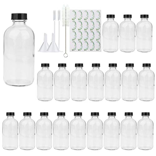 COMUDOT 8oz Clear Glass Bottle, Reusable Glass Bottles with Airtight Lid for Shampoo, Conditioner, Essential Oils, Set of 20 (Clear)