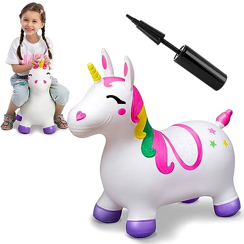 JOYIN Bouncy Unicorn Horse, Kids Ride On Bouncer, Toddler Girl Bouncing Animal Hopper, Inflatable Hopping Toy for Birthday Gift, 18 Months 2 3 4 5 Year Old Kids Toddlers Boys Girls