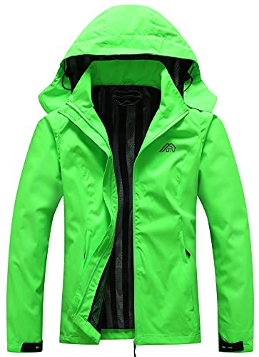 OTU Women's Waterproof Rain Jacket Lightweight Hooded Raincoat for Hiking Travel Outdoor Fluorescent Green M