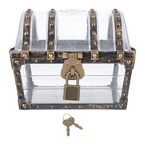 Zerodeko Pirate Treasure Case with Lock Transparent Pirate Jewelry Chest Gemstone Crystal Storage Box Rhinestone Container Toys for Children Girl
