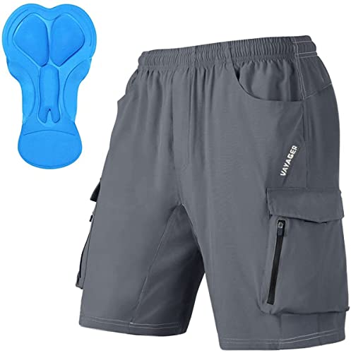 Men's Mountain Bike Shorts 3D Padded Bicycle MTB Shorts Loose-fit Lightweight MTB Cycling Shorts (All Grey-M)