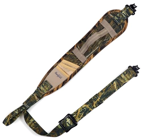 HUNTPAL Two Point Gun Sling Shotgun Sling with Steel Swivel with Quick-Grab Handle, 3 Accessories Pockets and Thumb Hole, Neoprene Padded Shoulder Strap Rifle Sling Gun Strap for Hunting Shooting