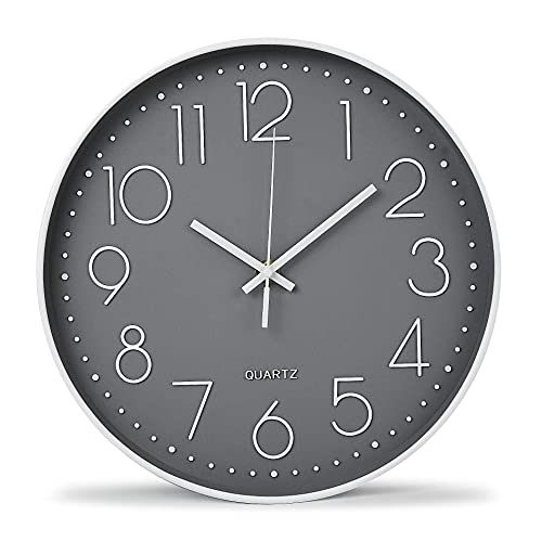 12 Inch Modern Wall Clock Silent Non Ticking Easy to Read Decorative Wall Clocks for Living Room Decor Home Office Kitchen (Gery, 12 Inch)