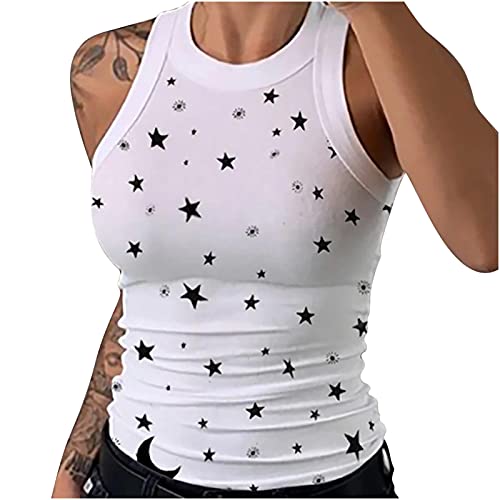 YUNIAO Summer Womens Casual Tank Top Fashion Sexy Sleeveless Racerback Crop Top Athletic Crewneck Loose Fit Camo Vest Shirt, White, XX-Large