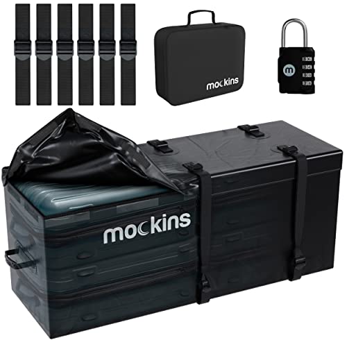 Mockins 16 Cu Ft Hitch Cargo Carrier Bag Waterproof | 58' x 20' x 24' Heavy Duty Cargo Bag for Trailer Hitch Cargo Rack | Abrasion Resistant Vinyl Vehicle Soft-Shell Luggage Carrier with Straps & Lock