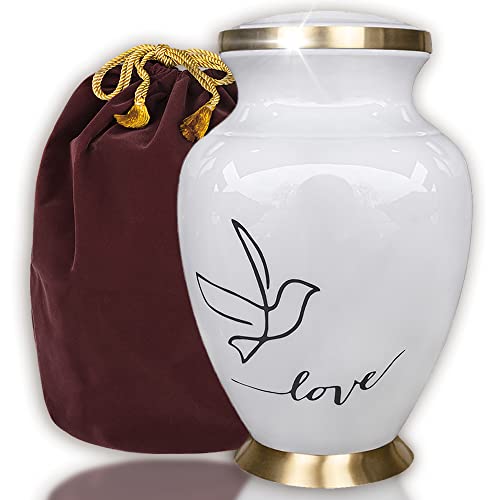 Trupoint Memorials Cremation Urns for Human Ashes - Decorative Urns, Urns for Human Ashes Female & Male, Urns for Ashes Adult Female, Funeral Urns - White, Large
