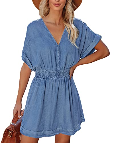 LookbookStore Casual Dresses for Women Cute Dresses for Women Jean Dress Spring Dresses for Women Light Blue 2024 Denim Dresses for Women Vestidos para Mujer Size Medium Size 8 10