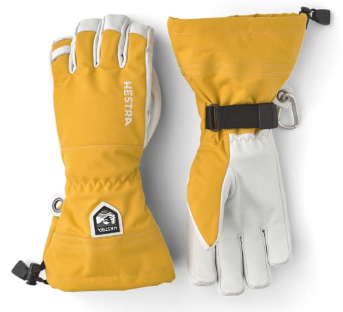 Hestra Army Leather Heli Ski Glove - Classic 5-Finger Snow Glove for Skiing, Snowboarding and Mountaineering, Mustard, 10