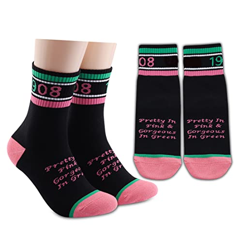 LEVLO Sorority Socks Pretty In Pink and Gorgeous In Green Cotton Socks Gift for Women Girl (2 Pairs/Set)