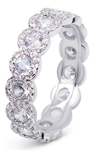 Savlano 18K White Gold Plated Cubic Zirconia Round Cut Eternity Ring Band for Women & Girls (7)