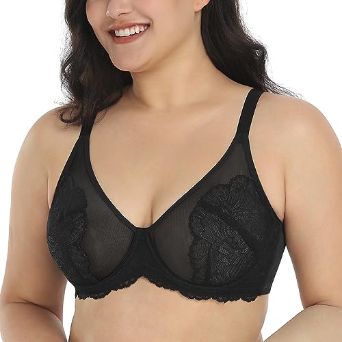 HSIA Minimizer Bra for Women Full Coverage Lace Plus Size Compression Bra Unlined Bras with Underwire 38DDD Black