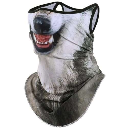 YOSUNPING Neck Gaiter Face Mask Sun Protection Face Cover Bandanas with Ear-Hanging for Men Women Wolf 14