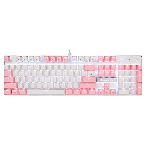 SADES Mechanical Gaming Keyboard, Blue Switches 104 Keys Mechanical Gaming Keyboard,Wired USB White LED Backlit Cute Computer Keyboard, Pink Mechanical Gaming Keyboard for PC/Laptop(White Pink)